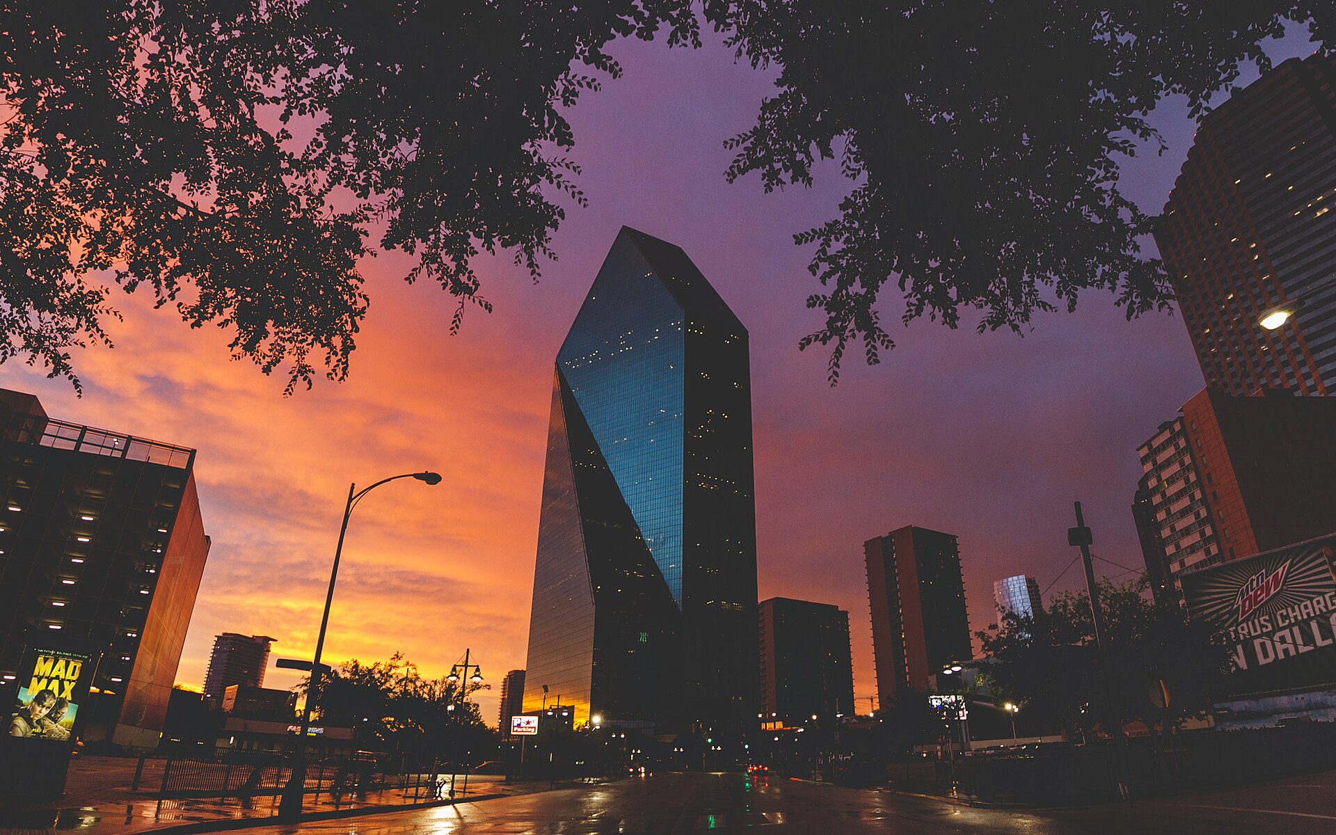 Dallas Texas skyline at sunset